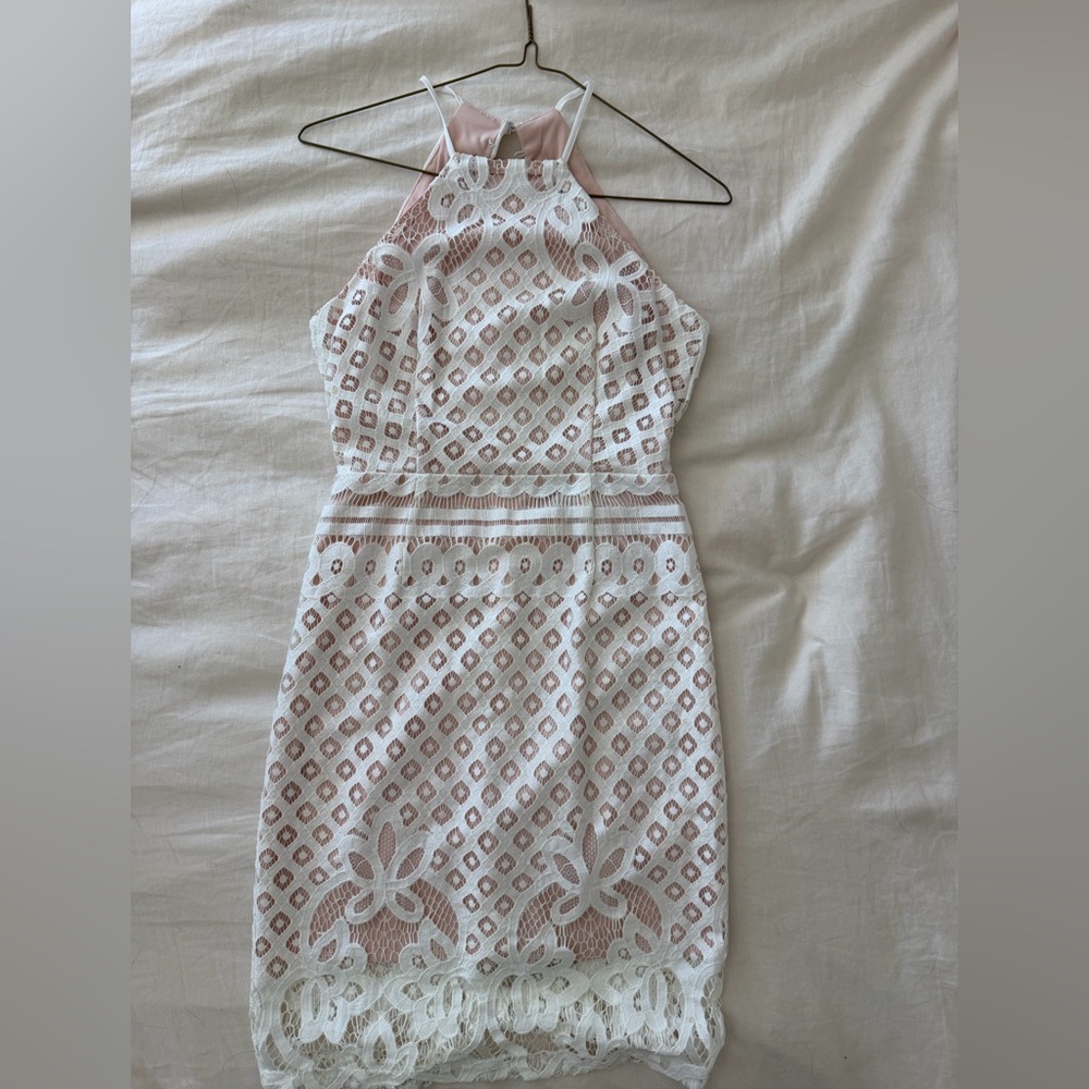 Lulu's White Lace Halter Midi Dress
